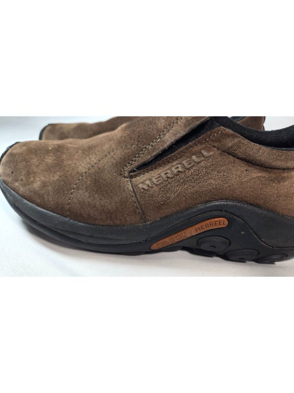 Slip-On Shoes Womens 8 Merrell Jungle Moc Gunsmoke Brown Pigskin Suede Pull-Tabs - Picture 6 of 9